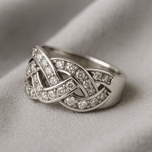 Sterling Silver (925) Interwoven Pavé Statement Ring – Braided Band EUC 8 #335